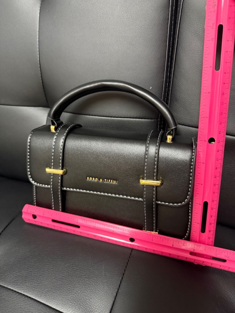 Robo and Tifeni Black Saffiano Faux Leather Satchel Top Handle Bag - Picture 2 of 3